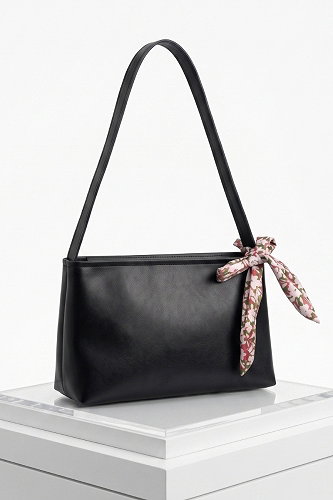 moda selvim Fularlı Şık Kol Çantası 4012LPRK1206 Siyah - Thumbnail