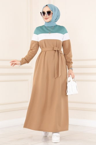 moda selvim Dress 2492SL432 Mint&Latte - Thumbnail