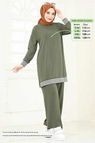 moda selvim Garni Detay Aerobin Takım 2358MP806 Haki - Thumbnail