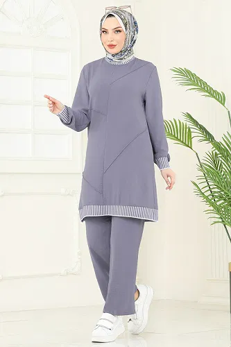 moda selvim Garni Detay Aerobin Takım 2635SL432 Gri - Thumbnail