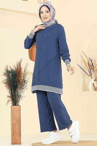 moda selvim Garni Detay Aerobin Takım 2635SL432 İndigo - Thumbnail