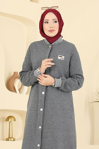 moda selvim Garni Detay Armalı Kap 2019FON792 Antrasit - Thumbnail