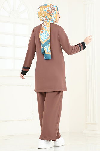 moda selvim Garni Detay İkili Takım 341DVL817 Kahve - Thumbnail