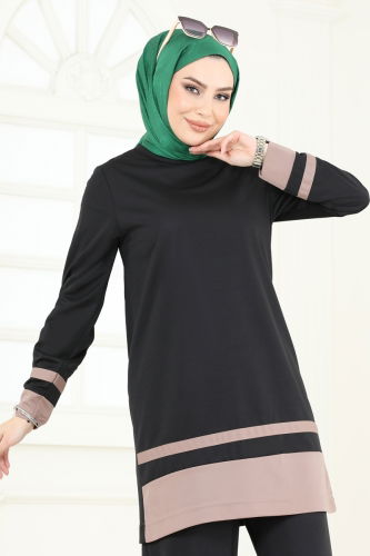 moda selvim Garni Detay İkili Takım 341DVL817 Siyah - Thumbnail