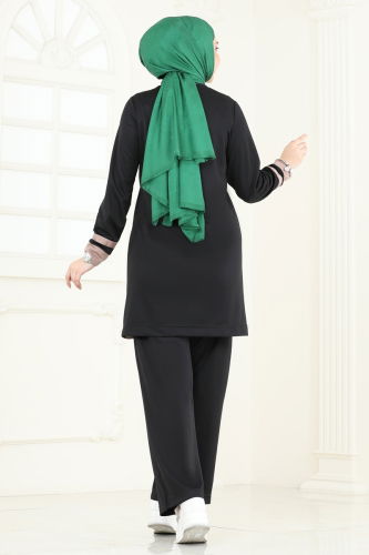 moda selvim Garni Detay İkili Takım 341DVL817 Siyah - Thumbnail