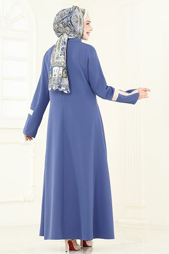 moda selvim Garni Detay Pardesü Ferace 2641SL432 İndigo - Thumbnail