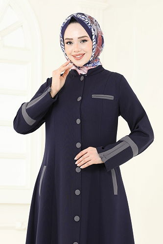 moda selvim Garni Detay Pardesü Ferace 2641SL432 Laci - Thumbnail