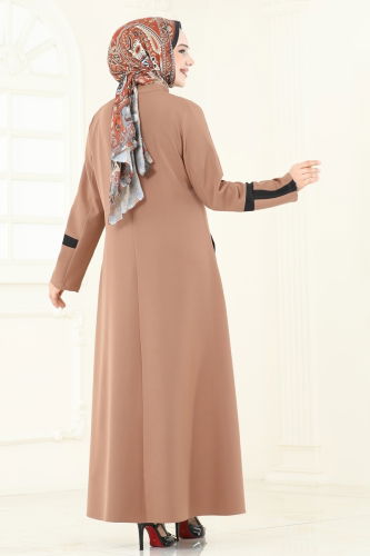 moda selvim Garni Detay Pardesü Ferace 2641SL432 Latte - Thumbnail