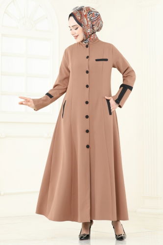 moda selvim Garni Detay Pardesü Ferace 2641SL432 Latte - Thumbnail