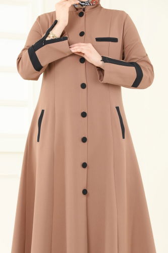 moda selvim Garni Detay Pardesü Ferace 2641SL432 Latte - Thumbnail