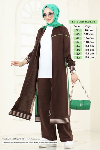 moda selvim Garni Detay Tesettür Takım 365DVL817 Kahve - Thumbnail