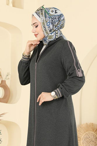 moda selvim Garni Detaylı Atlas Ferace 2252OZT1013 Antrasit - Thumbnail