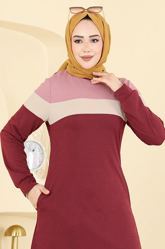 moda selvim Garni Detaylı İki İplik Takım 2794SL432 Açık Bordo&Pudra - Thumbnail