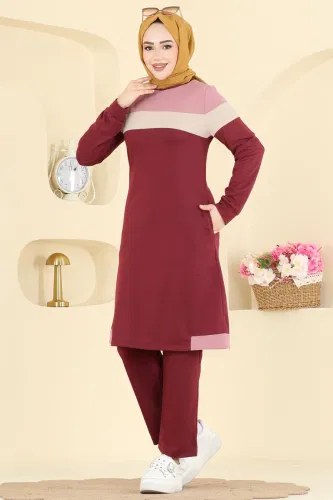 S.L. - Garni Detaylı İki İplik Takım 2794SL432 Açık Bordo&Pudra