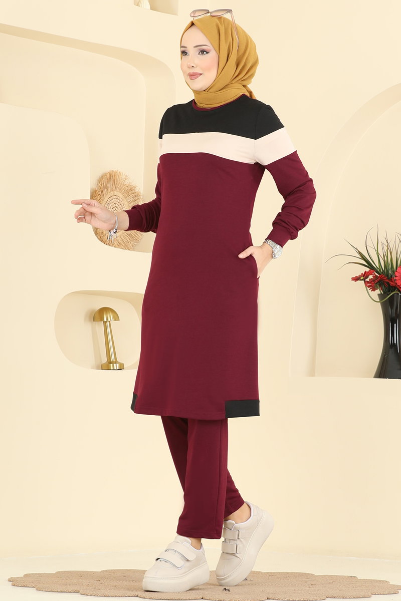 Garni Detaylı İki İplik Takım 2794SL432 Bordo&Siyah