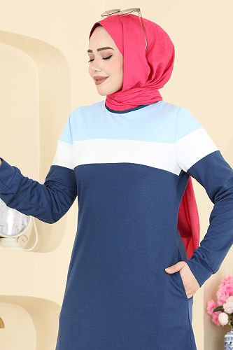 moda selvim Garni Detaylı İki İplik Takım 2794SL432 İndigo&Bebe Mavi - Thumbnail