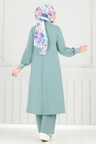 moda selvim Garni Simli Tesettür Takım PL9148 Açık Mint - Thumbnail