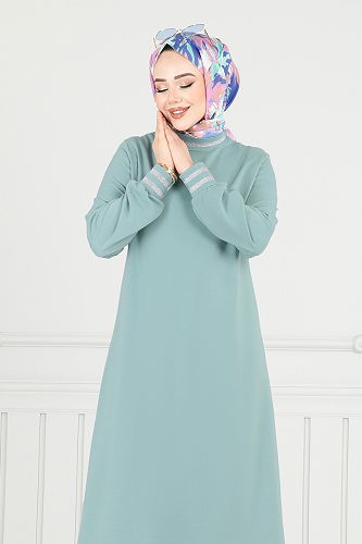 moda selvim Garni Simli Tesettür Takım PL9148 Açık Mint - Thumbnail