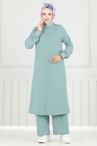moda selvim Garni Simli Tesettür Takım PL9148 Açık Mint - Thumbnail