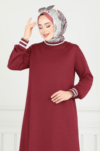 moda selvim Garni Simli Tesettür Takım PL9148 Bordo - Thumbnail
