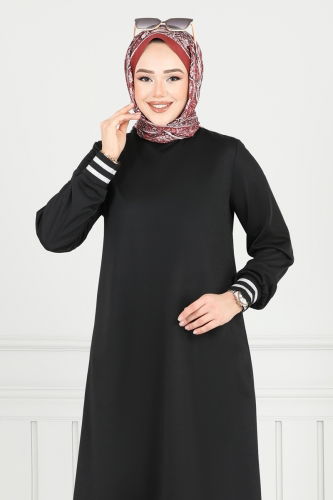 moda selvim Garni Simli Tesettür Takım PL9148 Siyah - Thumbnail