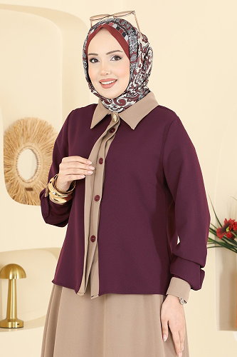 moda selvim Garnili 2 li Etekli Takım 2852SLK540 Bordo&Vizyon - Thumbnail