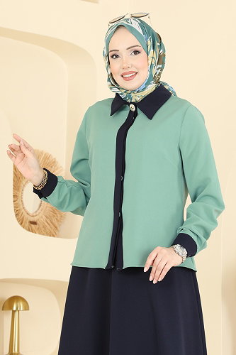 moda selvim Garnili 2 li Etekli Takım 2852SLK540 Mint&Laci - Thumbnail