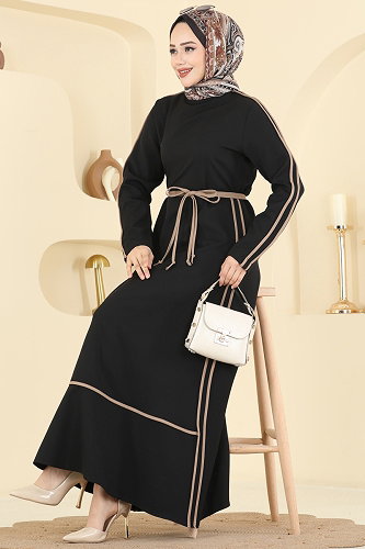 moda selvim Garnili Dabıl Elbise 2781SL432 Siyah - Thumbnail