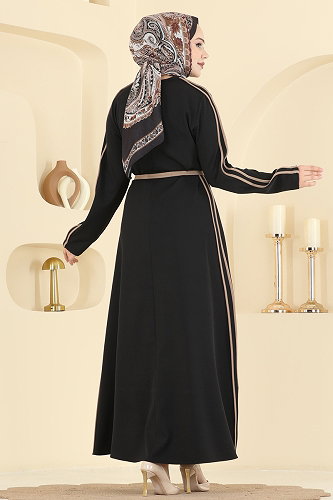 moda selvim Garnili Dabıl Elbise 2781SL432 Siyah - Thumbnail