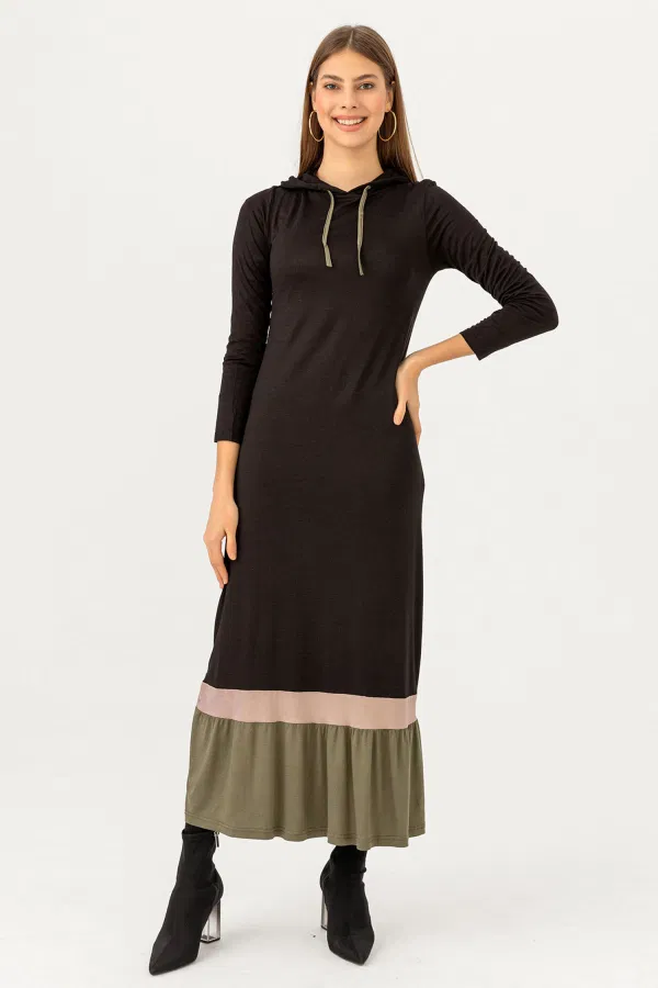 Modaselvim SEPETTE NET %20+%20 İNDİRİM Garnili Tesettür Elbise TFS3075-M Haki