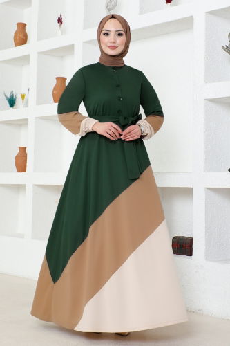 moda selvim Dress MSL224 Emerald - Thumbnail