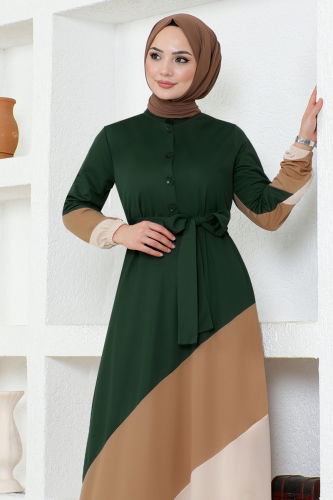 moda selvim Dress MSL224 Emerald - Thumbnail