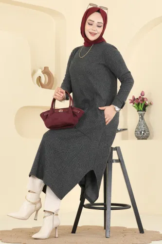 U.K.B. - Geniş Cepli Balıksırtı Tunik 24009UKB139 Antrasit