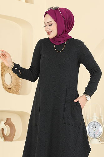 moda selvim Geniş Cepli Balıksırtı Tunik 24009UKB139 Siyah - Thumbnail