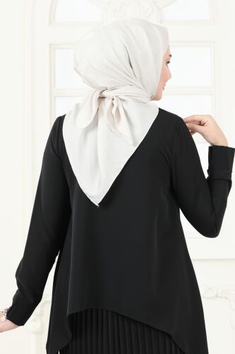 moda selvim Geometrik Desen Jakar Eşarp Serisi 202MDI1081 Bej - Thumbnail