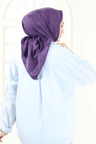 moda selvim Geometrik Desen Jakar Eşarp Serisi 202MDI1081 Mor - Thumbnail