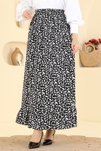 moda selvim Geometrik Desen Jesika Etek 130NZRK1200 Siyah - Thumbnail