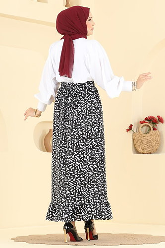 moda selvim Geometrik Desen Jesika Etek 130NZRK1200 Siyah - Thumbnail