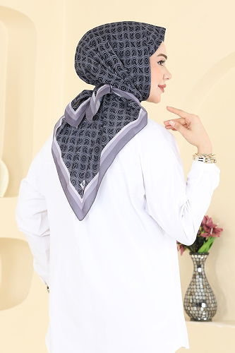 moda selvim Geometrik Desen Soft Eşarp 511ERB1087 Füme - Thumbnail