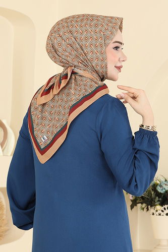 moda selvim Geometrik Desen Soft Eşarp 511ERB1087 Hardal - Thumbnail