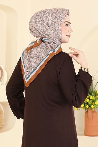moda selvim Geometrik Desen Soft Eşarp 511ERB1087 Kahve - Thumbnail