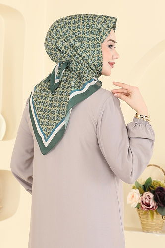 moda selvim Geometrik Desen Soft Eşarp 511ERB1087 Zümrüt - Thumbnail