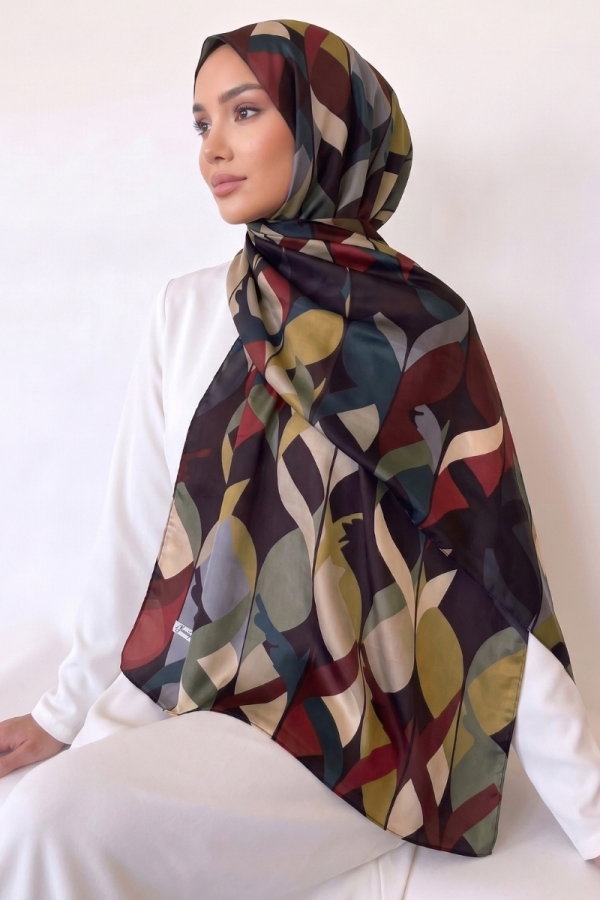 Modaselvim Şal Geometrik Desen Soft Şal 17AFV475 Acı Kahve