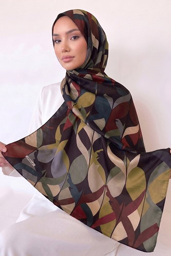 moda selvim Geometrik Desen Soft Şal 17AFV475 Acı Kahve - Thumbnail