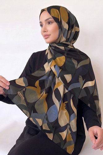 moda selvim Geometrik Desen Soft Şal 17AFV475 Antrasit - Thumbnail