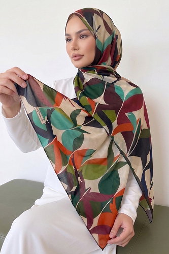 moda selvim Geometrik Desen Soft Şal 17AFV475 Oranj&Taş - Thumbnail
