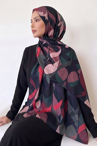 moda selvim Geometrik Desen Soft Şal 17AFV475 Siyah - Thumbnail