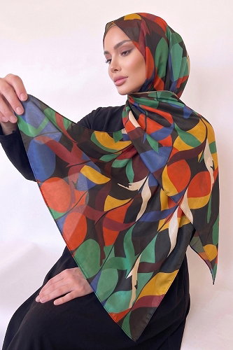 moda selvim Geometrik Desen Soft Şal 17AFV475 Yeşil&Saks - Thumbnail