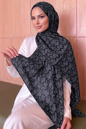 moda selvim Geometrik Desen Soft Şal Serisi 207AFV475 Antrasit - Thumbnail