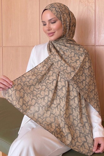 moda selvim Geometrik Desen Soft Şal Serisi 207AFV475 Krem - Thumbnail